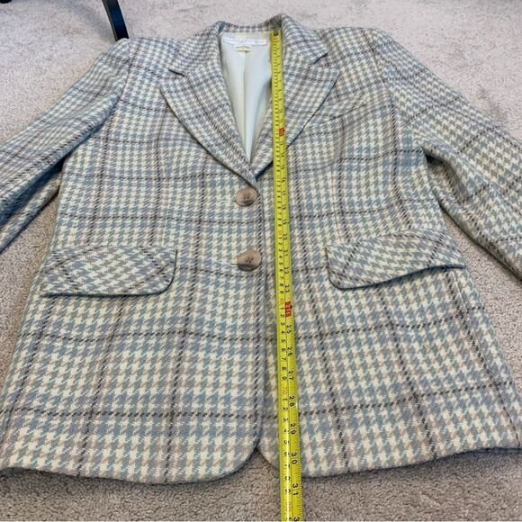 Town & Country plaid check wool blazer Sz 8 cream tan brown blue - Picture 13 of 15